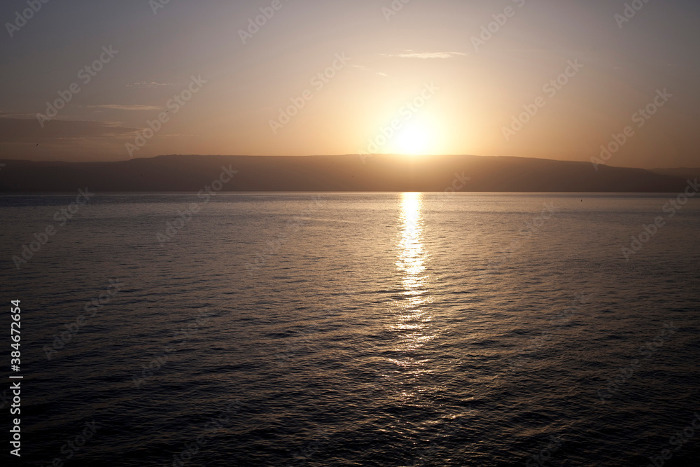 sunrise over the sea of Galilee in Israel