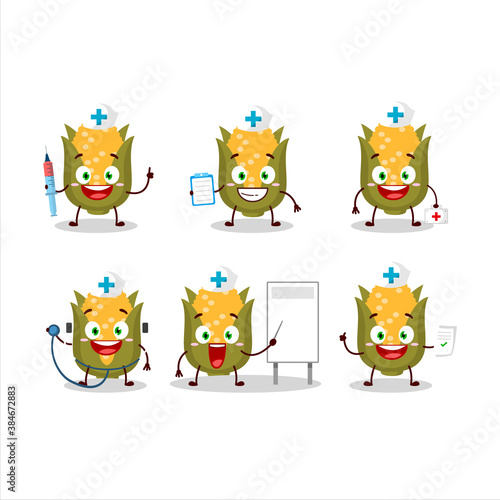 Doctor profession emoticon with corn cartoon character
