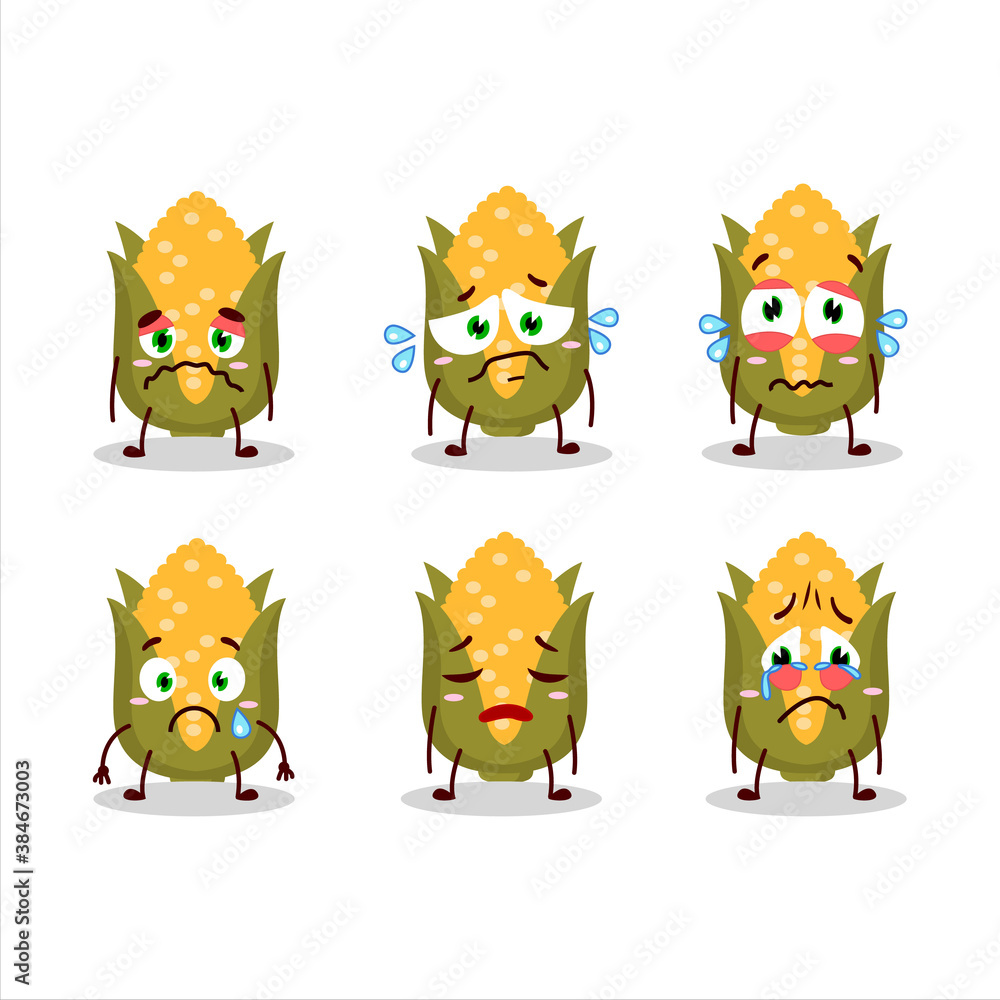Corn cartoon in character with sad expression