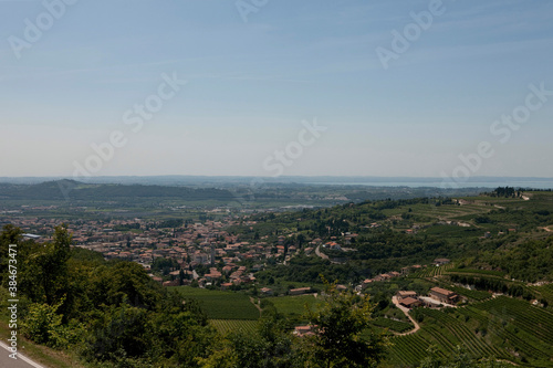 Landscape of hills with vineyards in Italy