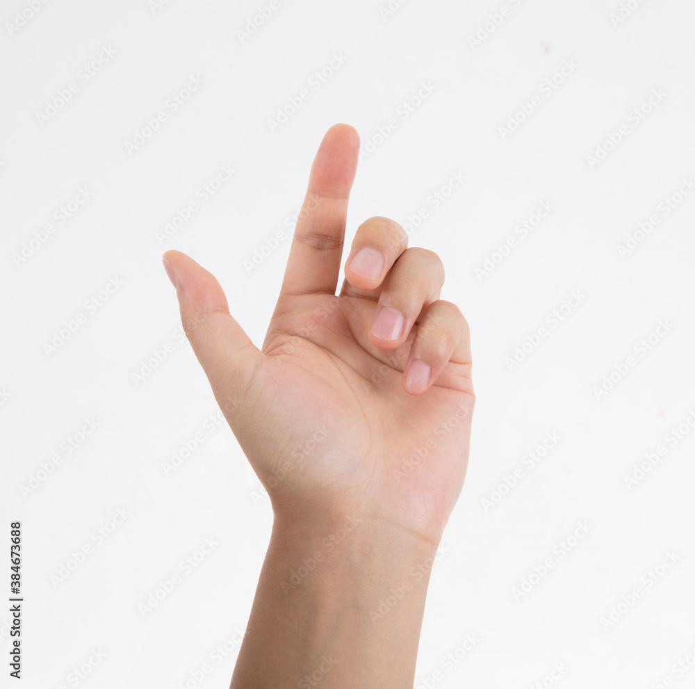 Gesture of an outstretched index finger to click on a white background Gesture of an outstretched index finger to click on a white background