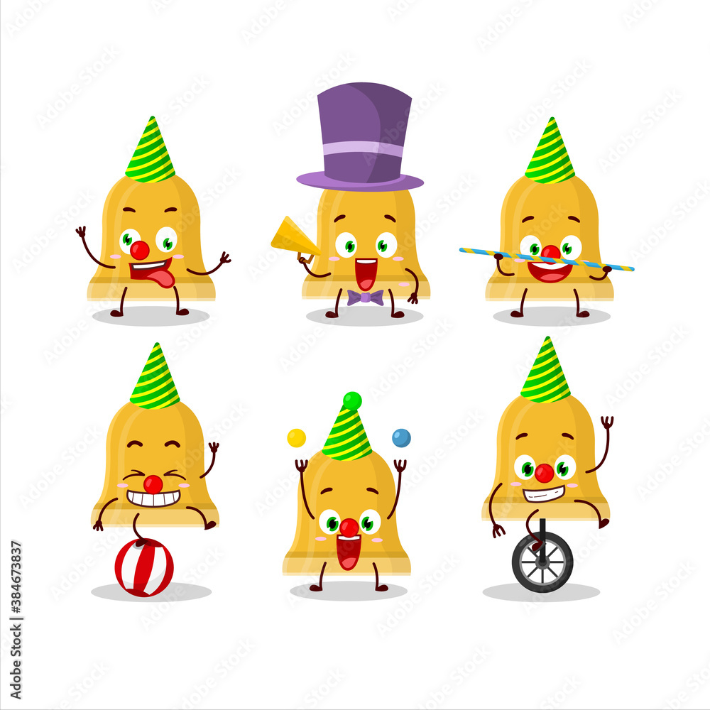 Cartoon character of gold bell with various circus shows