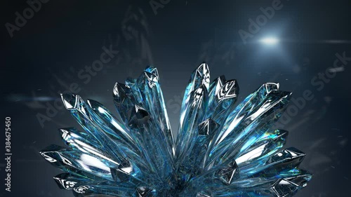 Cluster of raw piezoelectric crystals. 3D render seamless loop animation photo