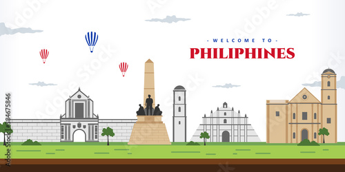 Manila city skyline. Aerial panoramic view of Philiphines city landscape. Amazing city with the most world famous landmark for your destination vacancy. Tourist travel and trip vacancy.