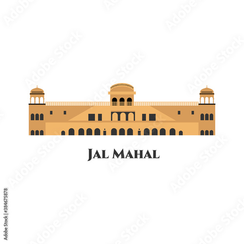 Jal Mahal water palace in white background at Jaipur Rajasthan India. Jal Mahal is another tourist place to visit in jaipur. The beauty of Jaipur is beautiful. Flat icon travel and tourism concept.