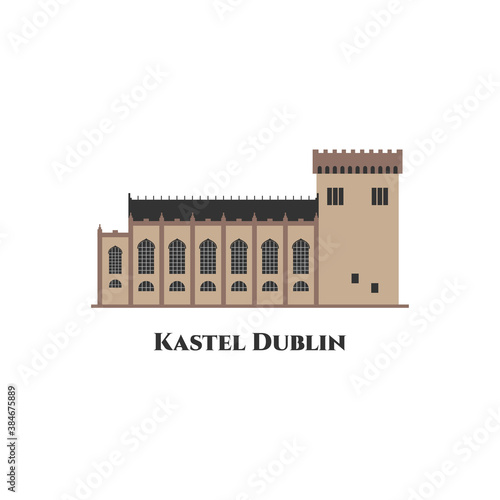 Dublin Castle - Irish. Popular attractions and showplaces of Ireland in flat vector design. Travel template concept. Detailed illustration of stronghold and church. Great destination vacancy