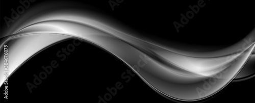 Abstract dark grey smoke waves background. Monochrome smooth glossy vector design