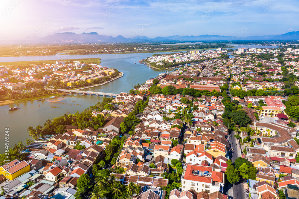 Aerial view of Hoi An ancient town, UNESCO world heritage, at Quang Nam province. Vietnam. Hoi An is one of the most popular destinations in Vietnam.