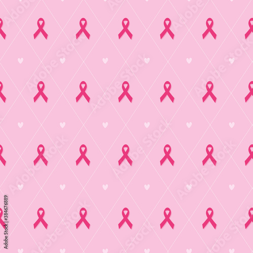 Pink ribbon seamless pattern background for breast cancer awareness campaign month in october