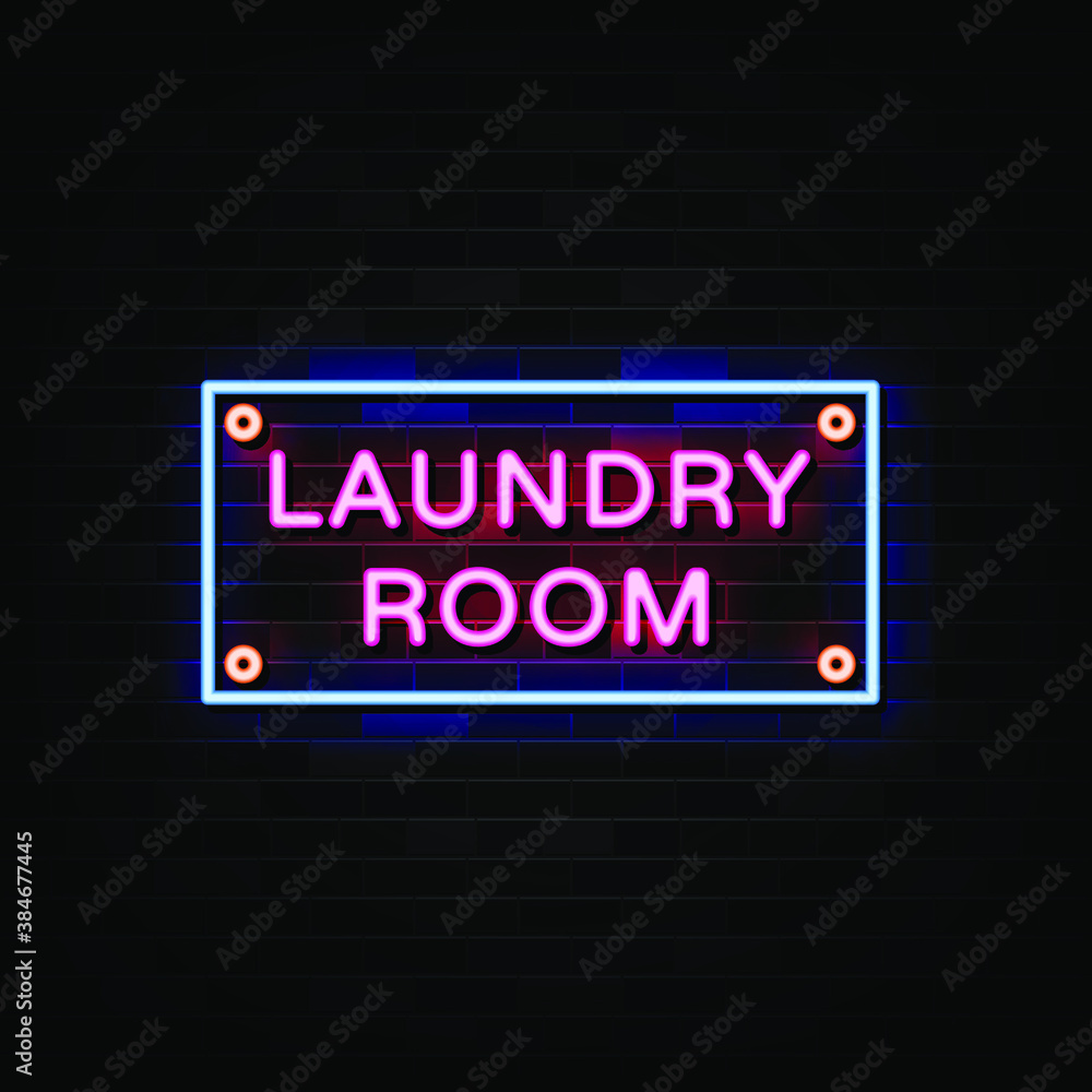 Laundry room neon sign vector design template