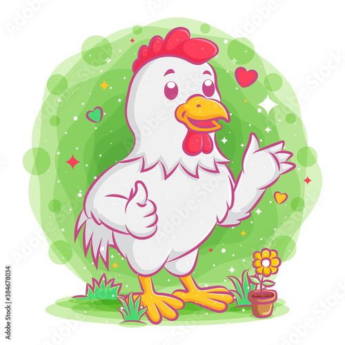 Rooster standing and giving thumbs up