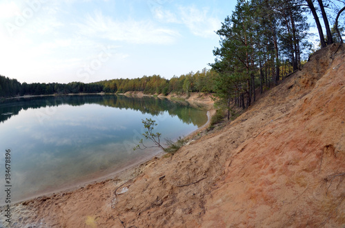 lue Lake in the Chernigow region, Ukraine.Former quarry of quartz sand for glass production.Popular local resort at present