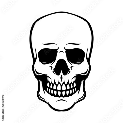 Illustration of smiling halloween skull. Design element for poster,card, banner, sign, emblem. Vector illustration © liubov