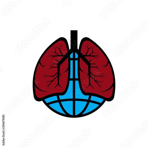 Earth and Lungs logo flat icon graphic. International pneumonia day. Design template vector