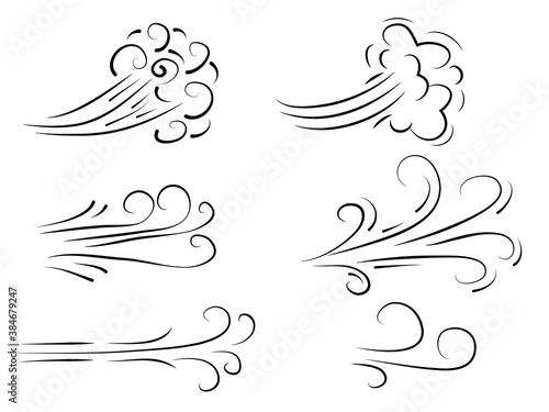 hand drawn set wind doodle blow, gust design isolated on white background.  illustration vector handrawn style