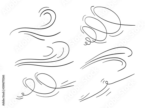 hand drawn set wind doodle blow, gust design isolated on white background.  illustration vector handrawn style