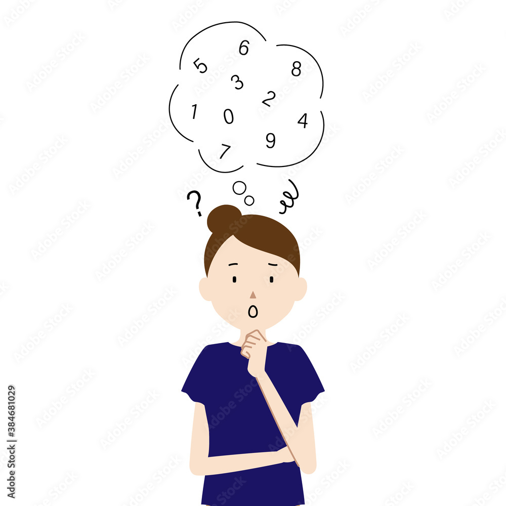 Illustration of a woman who is having trouble remembering her password(pin code, pass code) Illustration of a woman who is having trouble remembering her password(pin code, pass code)