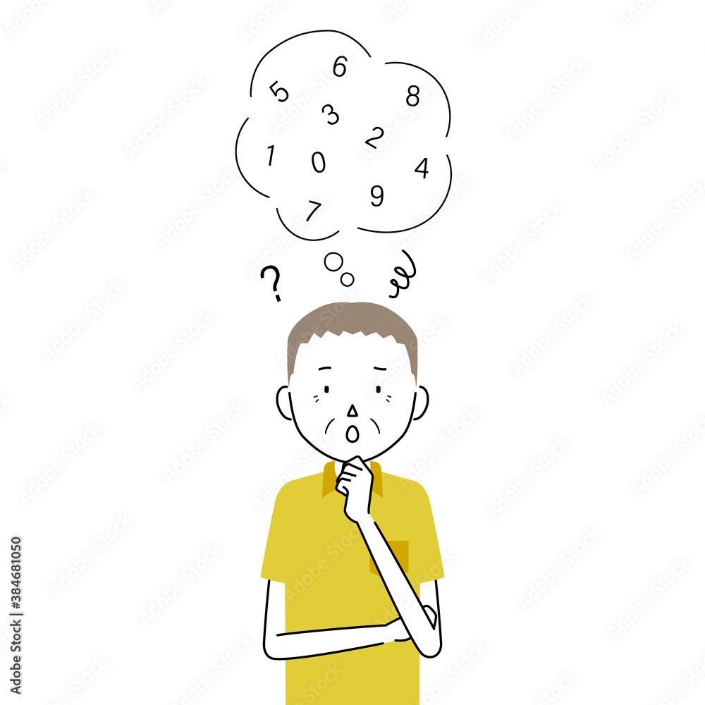 Illustration of a senior man who is having trouble remembering his password(pin code, pass code) Illustration of a senior man who is having trouble remembering his password(pin code, pass code)