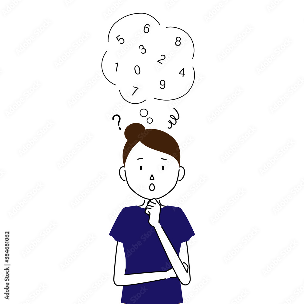 Illustration of a woman who is having trouble remembering her password(pin code, pass code) Illustration of a woman who is having trouble remembering her password(pin code, pass code)