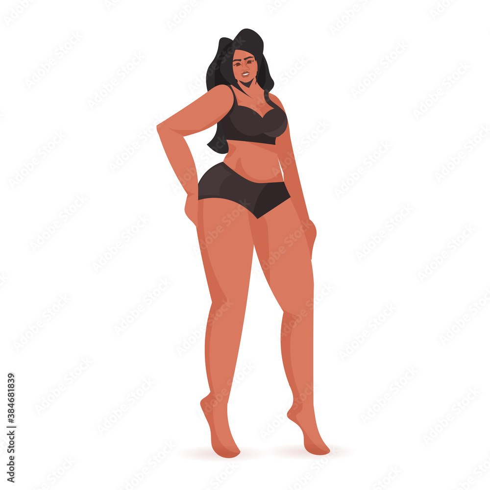 african american girl in bikini beautiful woman standing pose love your body concept full length vector illustration african american girl in bikini beautiful woman standing pose love your body concept full length vector illustration