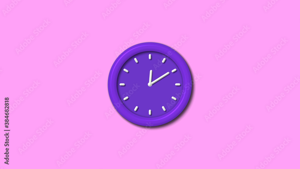 Purple color 3d wall clock isolated on pink light background Purple color 3d wall clock isolated on pink light background