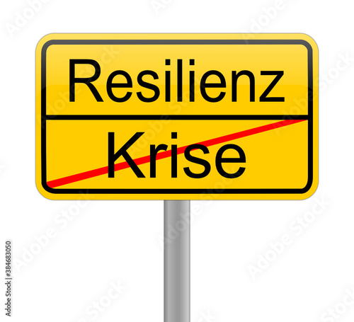 Resilience - Crisis on yellow sign - in german - illustration