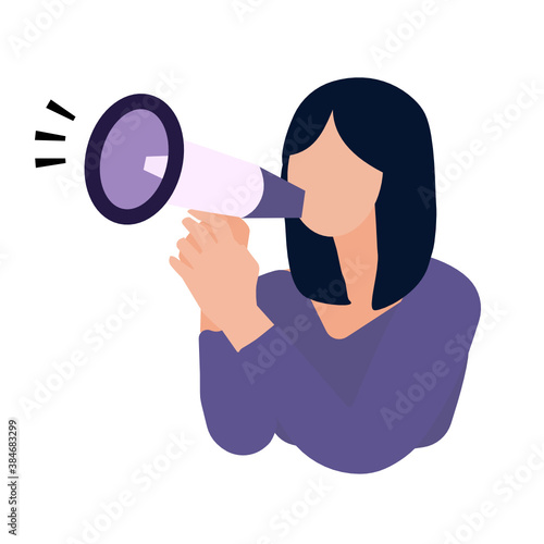 women shouting into megaphone