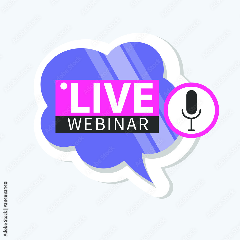 Live Webinar Button, icon, emblem label gradient Vector illustration flat linear badge and banner, bubble, scroll, text speech, sticker, ribbon, embem, poster. Live Webinar Button, icon, emblem label gradient Vector illustration flat linear badge and banner, bubble, scroll, text speech, sticker, ribbon, embem, poster.
