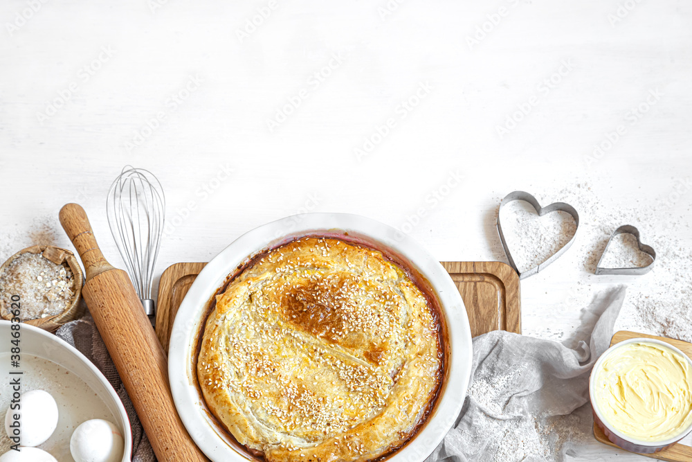 Ingredients and accessories for making homemade cakes. Ingredients and accessories for making homemade cakes.