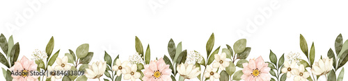 ナチュラルな花と葉のフレーム　水彩イラスト　ベクター素材 © ayumi