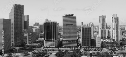 Downtown Miami aerial view  Florida from drone viewpoint. City skyline on a wonderful sunny day  slow motion.