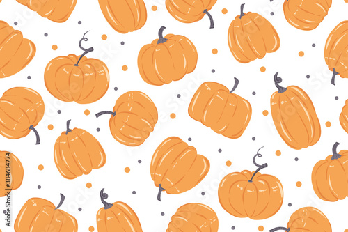 Simple seamless pattern with porange pumpkins on white background