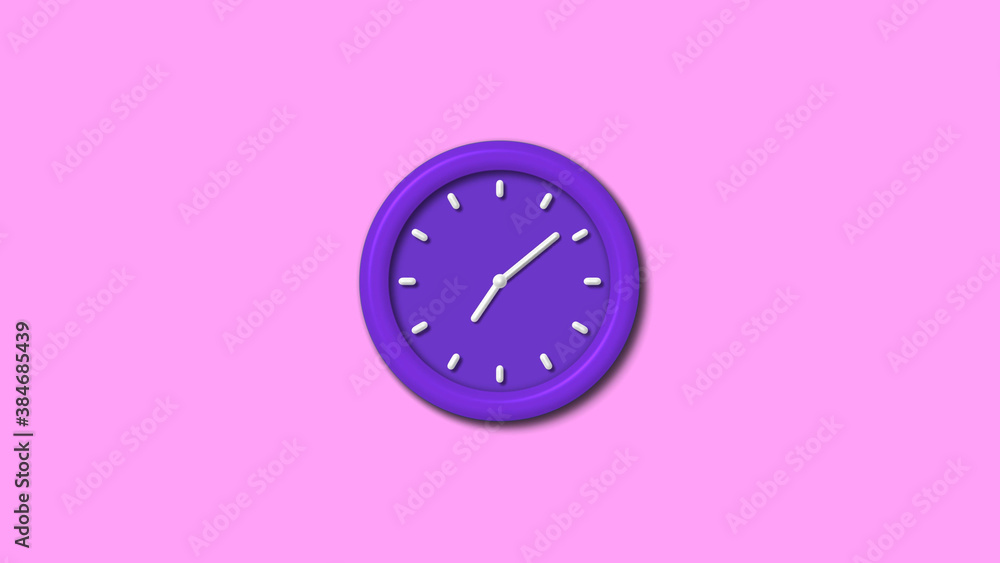 New purple color 3d wall clock isolated on pink light background, 12 hours wall clock New purple color 3d wall clock isolated on pink light background, 12 hours wall clock