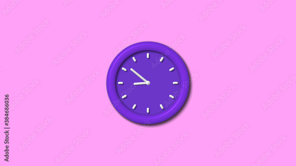 New purple dark 3d wall clock isolated on pink light background, 12 hours counting down wall clock New purple dark 3d wall clock isolated on pink light background, 12 hours counting down wall clock