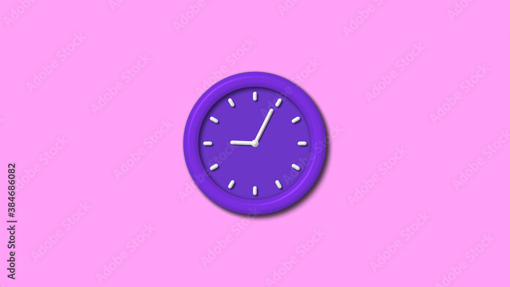 New purple dark 3d wall clock isolated on pink light background, 12 hours counting down wall clock New purple dark 3d wall clock isolated on pink light background, 12 hours counting down wall clock