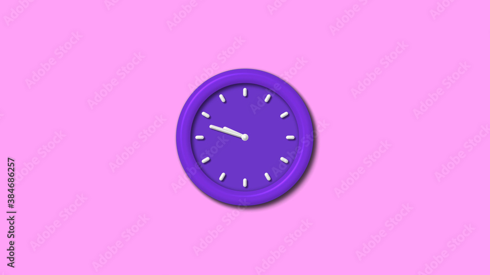New purple dark 3d wall clock isolated on pink light background, 12 hours counting down wall clock