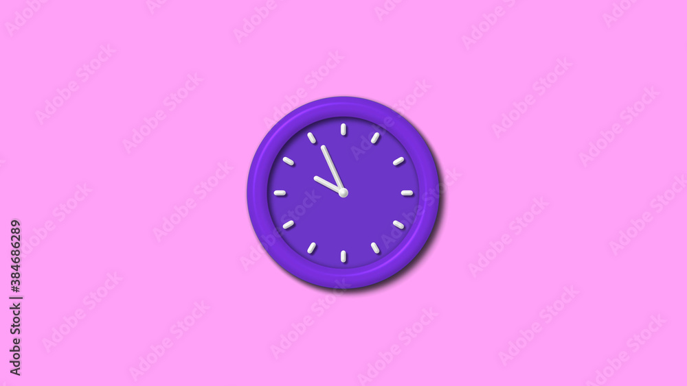 New purple dark 3d wall clock isolated on pink light background, 12 hours counting down wall clock New purple dark 3d wall clock isolated on pink light background, 12 hours counting down wall clock