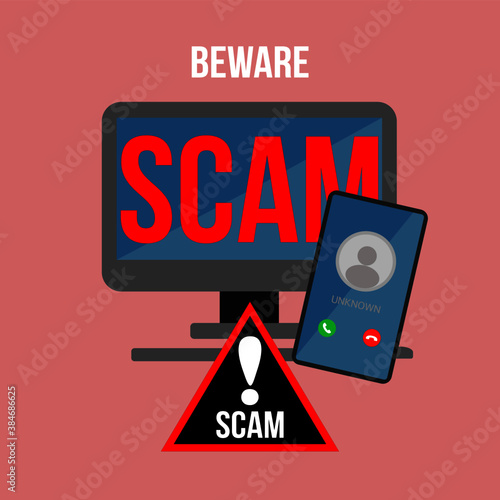 Beware Of Scammer warning vector drawing