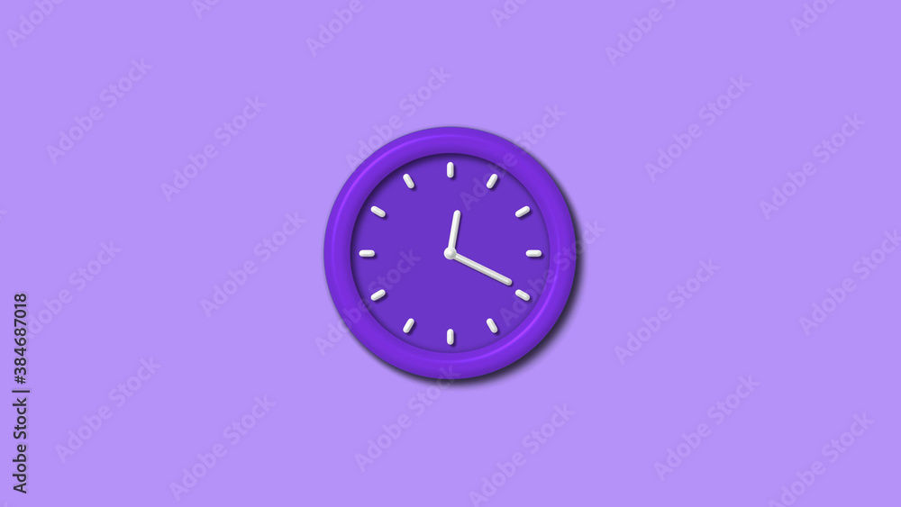 New 12 hours purple color 3d wall clock isolated on purple light background, Counting down 3d wall clock New 12 hours purple color 3d wall clock isolated on purple light background, Counting down 3d wall clock