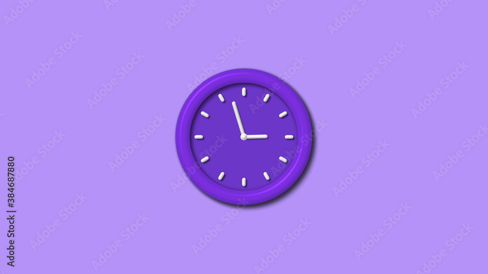 Purple color counting down 3d wall clock isolated on purple light background, 12 hours wall clock Purple color counting down 3d wall clock isolated on purple light background, 12 hours wall clock