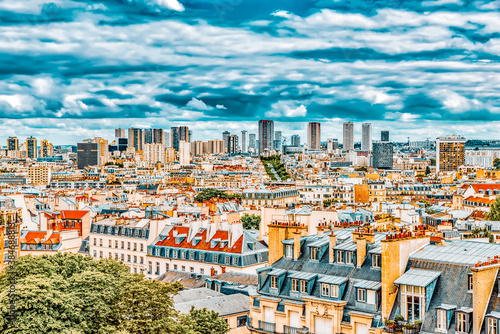 Beautiful panoramic view of Paris from the roof of the Pantheon. View of the district of La Defense. photo