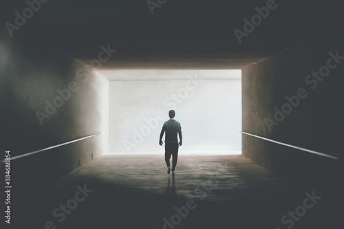 man getting out of dark alley, abstract concept