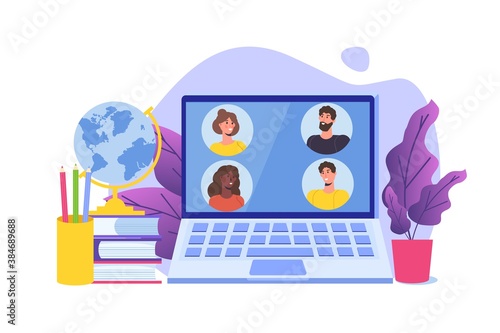 Distance learning, online education, video tutorials concepts. Vector illustration for website banner
