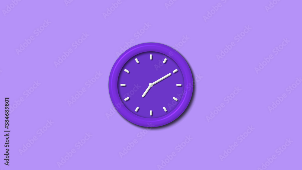 New purple color 3d wall clock isolated on purple light background, Counting down 3d wall clock New purple color 3d wall clock isolated on purple light background, Counting down 3d wall clock