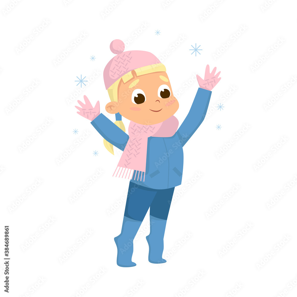 Smiling Girl Enjoying Winter Season and Snow Vector Illustration Smiling Girl Enjoying Winter Season and Snow Vector Illustration