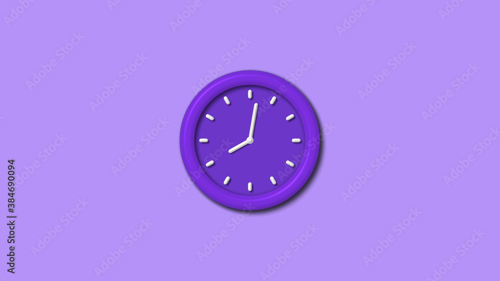 New purple color 3d wall clock isolated on purple light background, Counting down 3d wall clock New purple color 3d wall clock isolated on purple light background, Counting down 3d wall clock