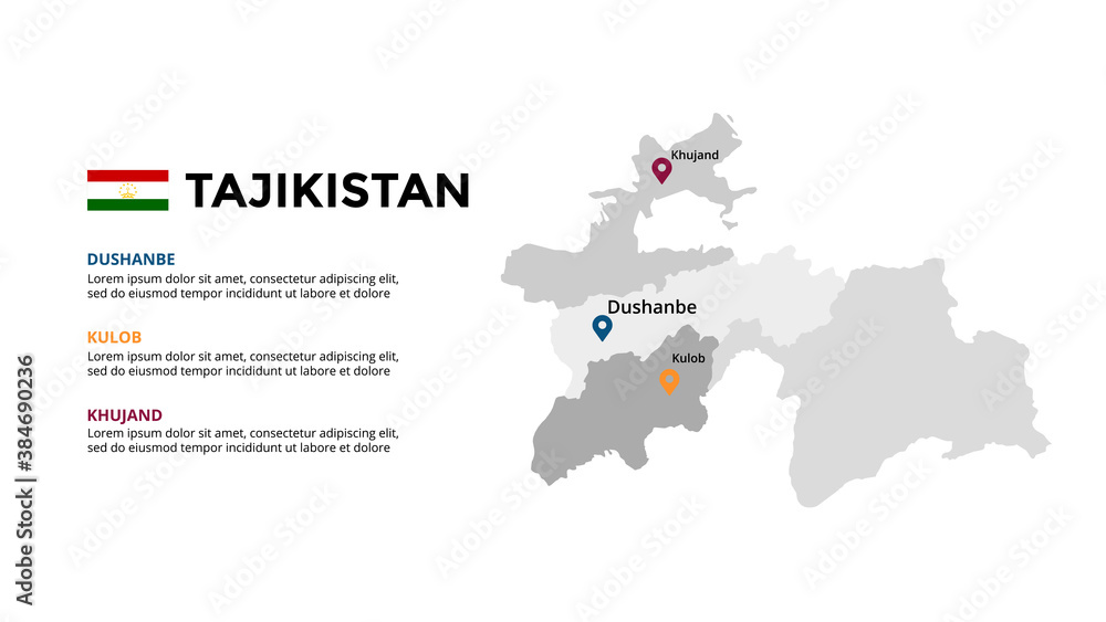 Tajikistan vector map infographic template. Slide presentation. Global business marketing concept. Asia country. World transportation geography data. 