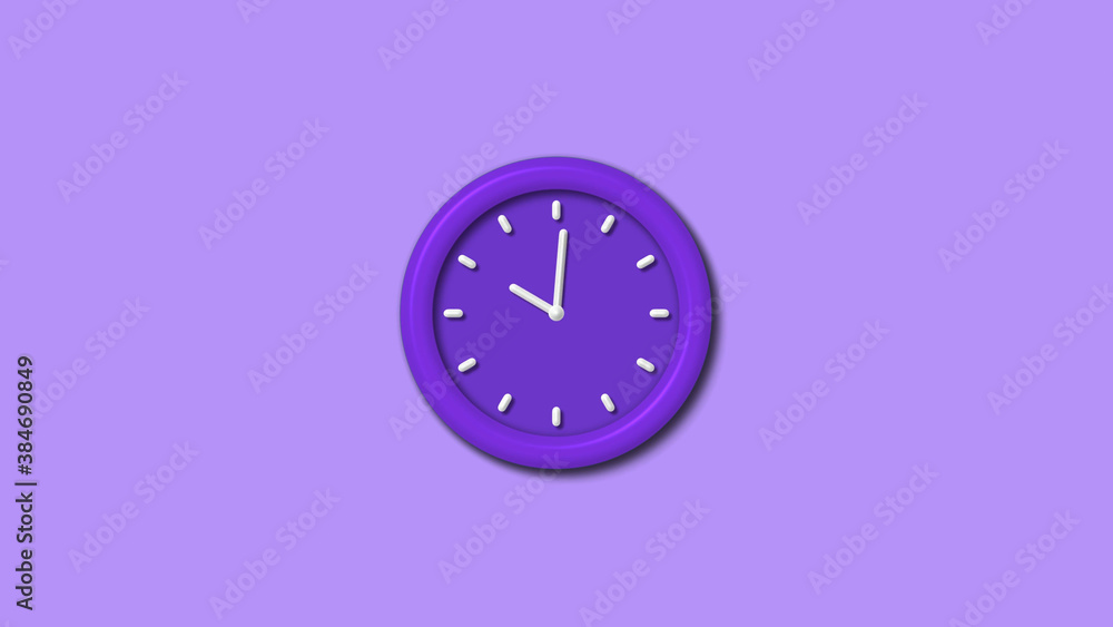 New purple color 3d wall clock isolated on purple light background, Counting down 3d wall clock New purple color 3d wall clock isolated on purple light background, Counting down 3d wall clock