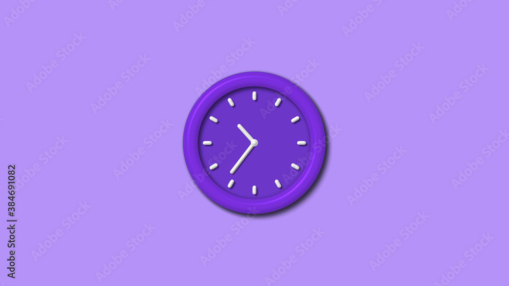 New purple color 3d wall clock isolated on purple light background, Counting down 3d wall clock New purple color 3d wall clock isolated on purple light background, Counting down 3d wall clock