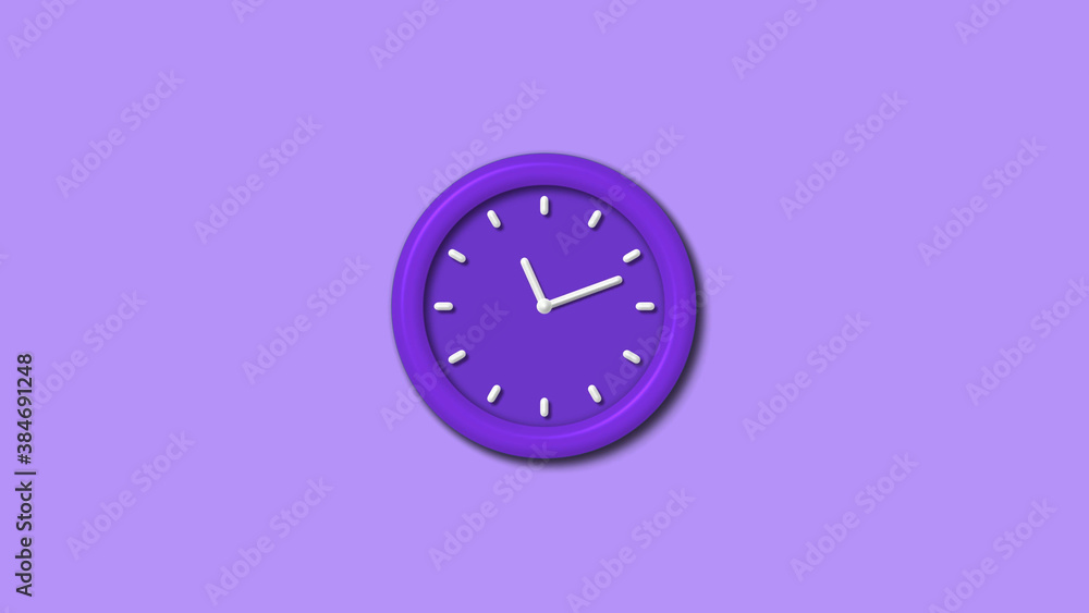 New purple color 3d wall clock isolated on purple light background, Counting down 3d wall clock New purple color 3d wall clock isolated on purple light background, Counting down 3d wall clock